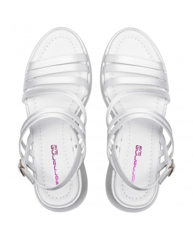 Sandalo Fornarina Glam Donna Zeppa Satin Leather White