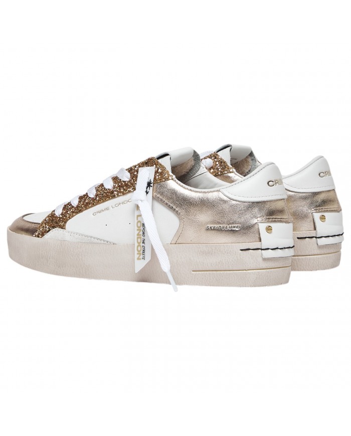 Sneaker Donna Crime London Sk8 Deluxe Heel Suede Leather Platinum Glam
