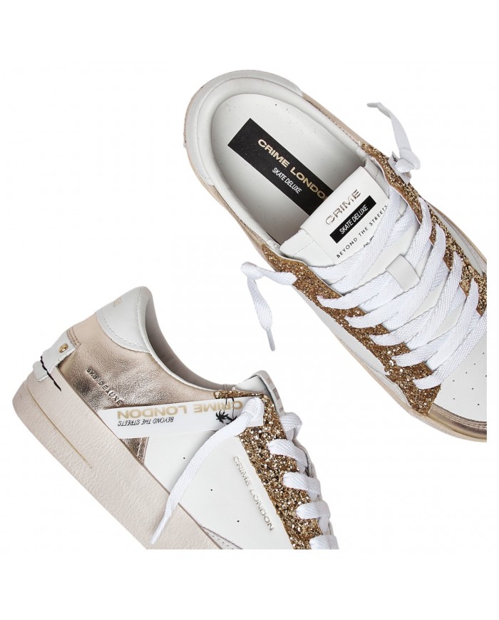 Sneaker Donna Crime London Sk8 Deluxe Heel Suede Leather Platinum Glam
