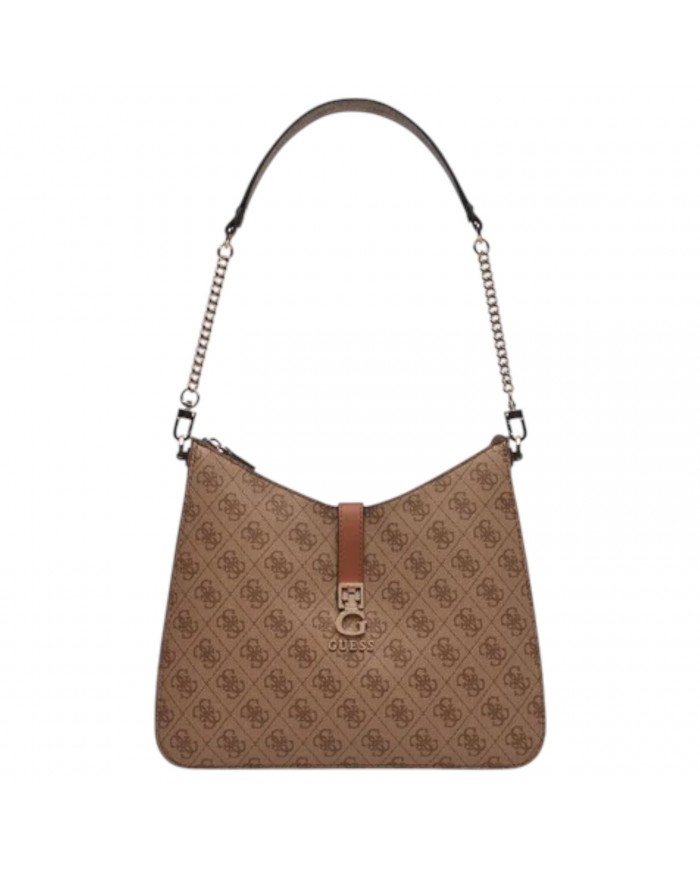 Borsa A Spalla Donna Guess Zamira 4G Logo Leather Latte
