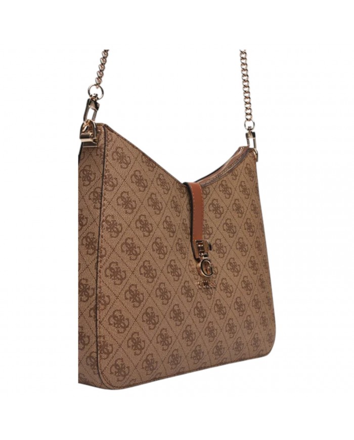 Borsa A Spalla Donna Guess Zamira 4G Logo Leather Latte