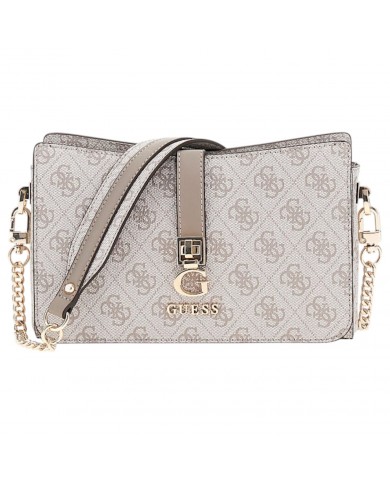 Borsa A Spalla Donna Guess Zamira Con Tracolla 4G Logo Leather Dark Taupe