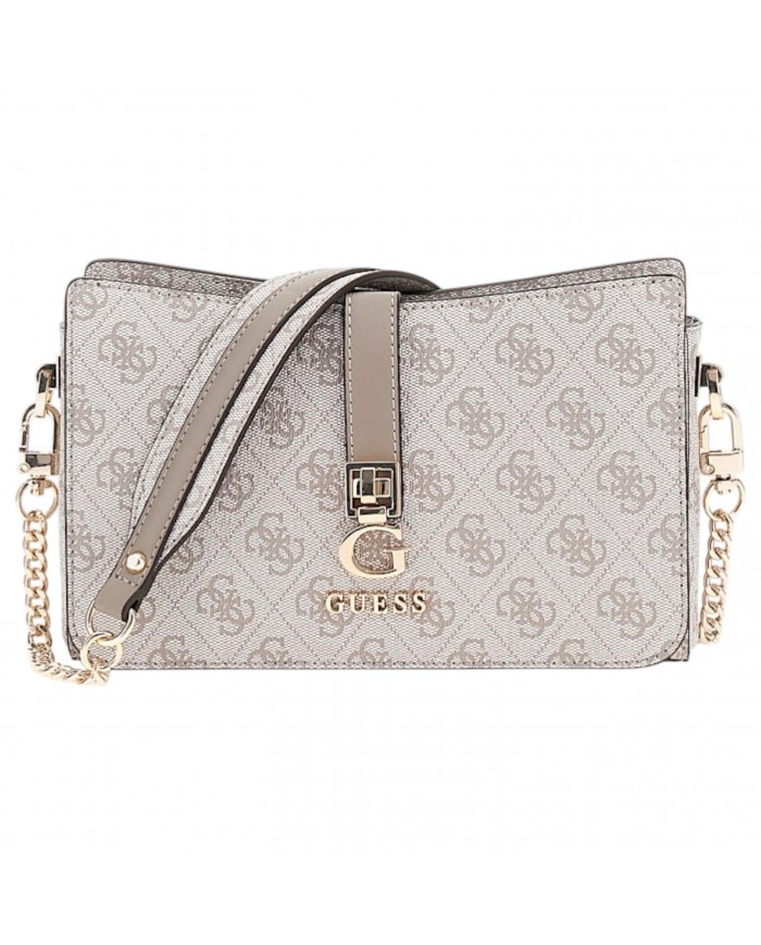 Borsa A Spalla Donna Guess Zamira Con Tracolla 4G Logo Leather Dark Taupe