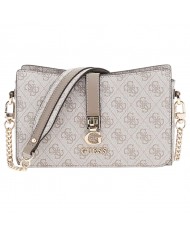 Borsa A Spalla Donna Guess Zamira Con Tracolla 4G Logo Leather Dark Taupe