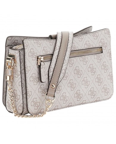 Borsa A Spalla Donna Guess Zamira Con Tracolla 4G Logo Leather Dark Taupe