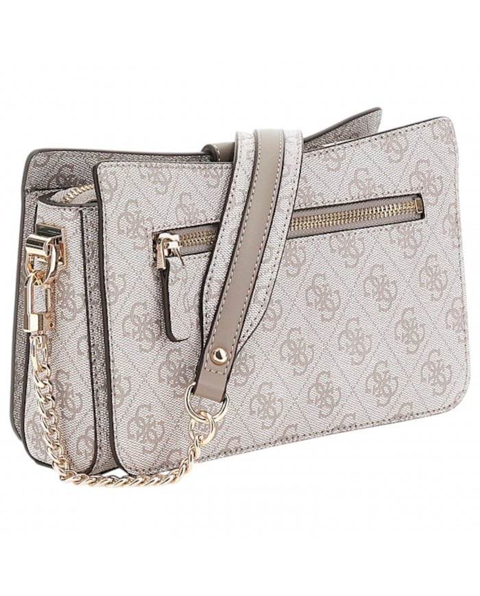 Borsa A Spalla Donna Guess Zamira Con Tracolla 4G Logo Leather Dark Taupe