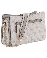 Borsa A Spalla Donna Guess Zamira Con Tracolla 4G Logo Leather Dark Taupe