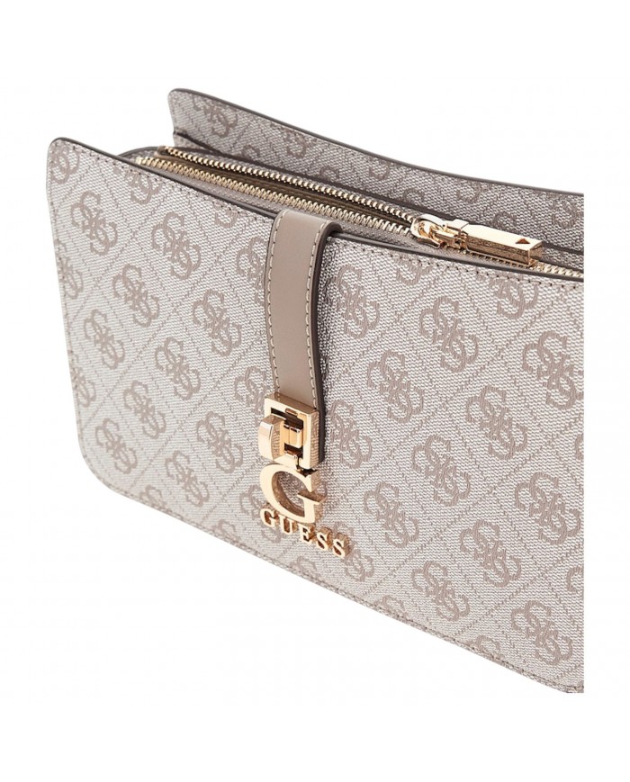 Borsa A Spalla Donna Guess Zamira Con Tracolla 4G Logo Leather Dark Taupe