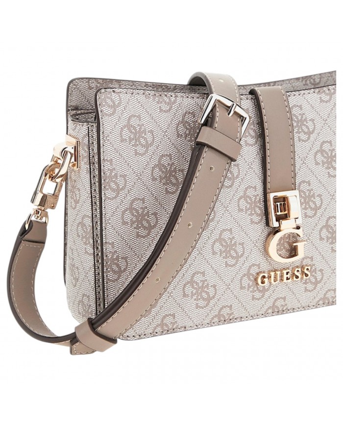 Borsa A Spalla Donna Guess Zamira Con Tracolla 4G Logo Leather Dark Taupe