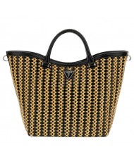Borsa A Mano Donna Guess Atalia Con Tracolla Rafia Leather Natural Black