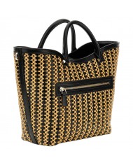 Borsa A Mano Donna Guess Atalia Con Tracolla Rafia Leather Natural Black