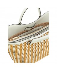 Borsa A Mano Donna Guess Atalia Con Tracolla Rafia Leather Natural White