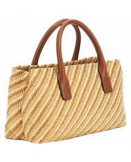 Borsa A Mano Donna Guess Simona Con Tracolla Rafia Leather Natural Cognac