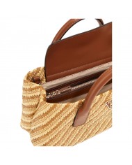 Borsa A Mano Donna Guess Simona Con Tracolla Rafia Leather Natural Cognac