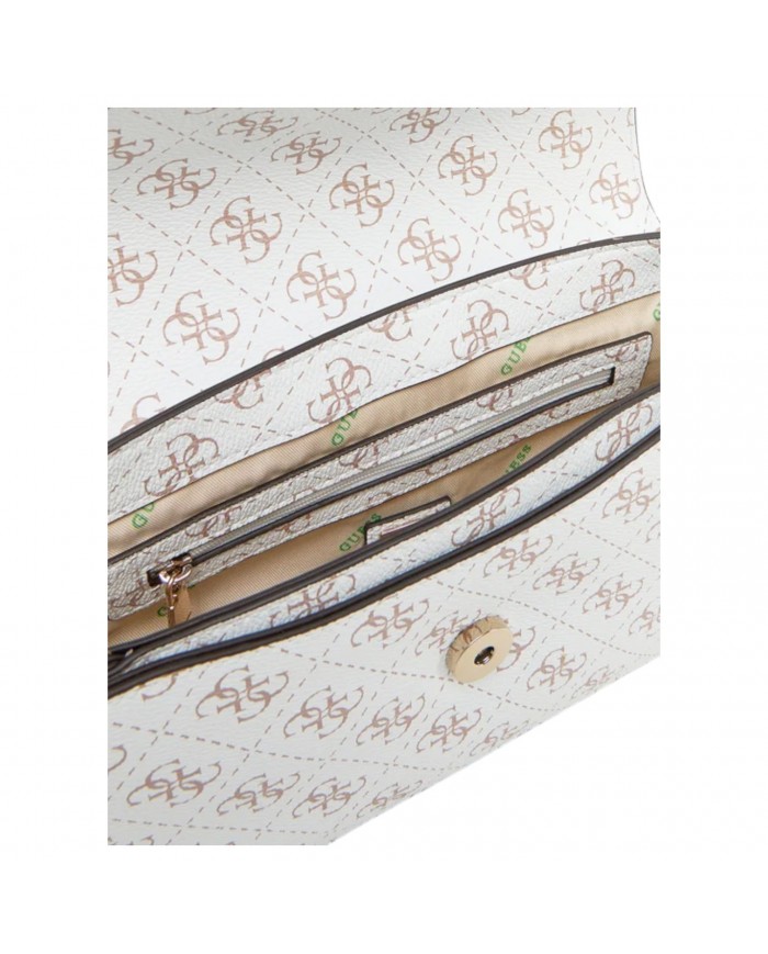 Shoulder Bag Donna Guess Eco Erica 4G Logo Leather Cream