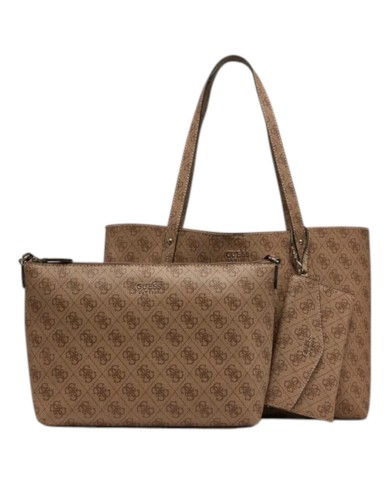 Shopper Donna Guess Brenton Con Pochette 4G Logo Leather Latte