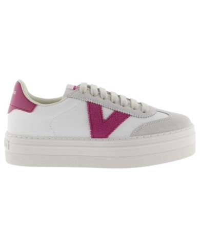 Sneakers Donna Victoria Platform V Logo Leather White Fucsia