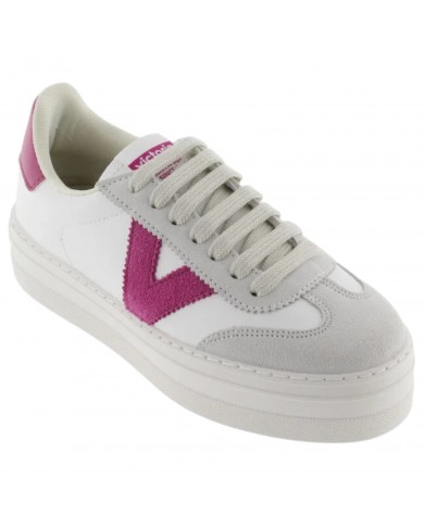 Sneakers Donna Victoria Platform V Logo Leather White Fucsia