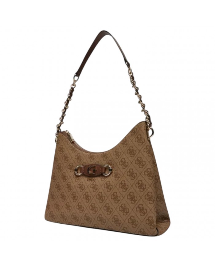 Shoulder Bag Donna Guess Izzy 4G Logo Leather Latte