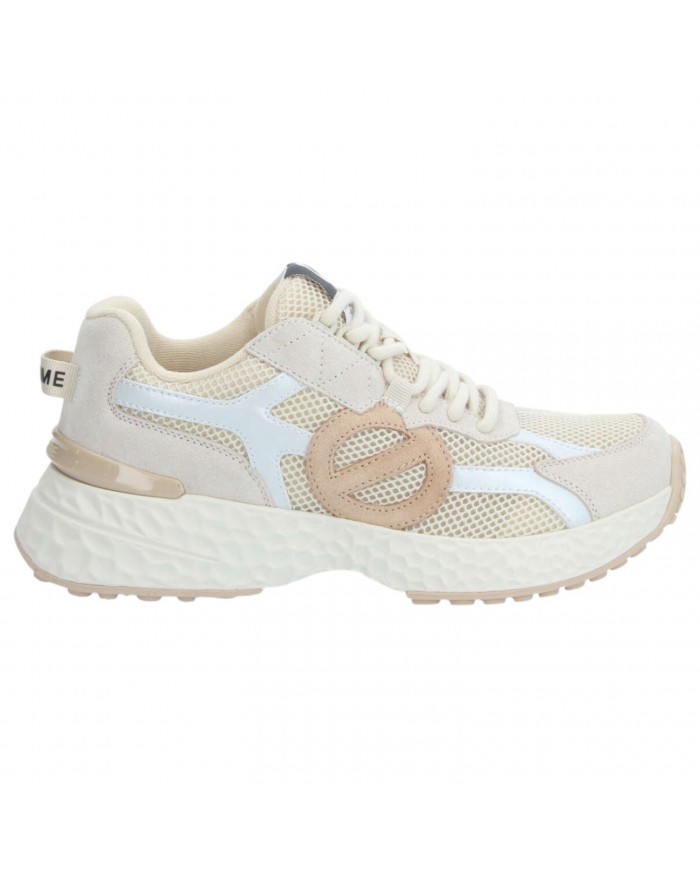 Sneaker Donna No Name Logo Mesh Suede Ivoire Dove Sand