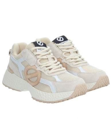 Sneaker Donna No Name Logo Mesh Suede Ivoire Dove Sand