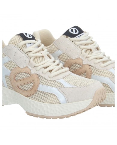 Sneaker Donna No Name Logo Mesh Suede Ivoire Dove Sand