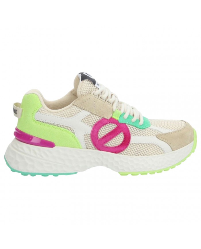 Sneaker Donna No Name Logo Mesh Suede Ivoire Fuxia Multicolor