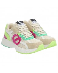 Sneaker Donna No Name Logo Mesh Suede Ivoire Fuxia Multicolor