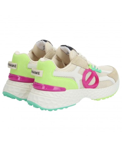 Sneaker Donna No Name Logo Mesh Suede Ivoire Fuxia Multicolor
