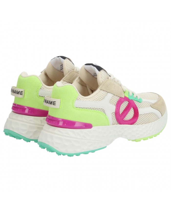Sneaker Donna No Name Logo Mesh Suede Ivoire Fuxia Multicolor