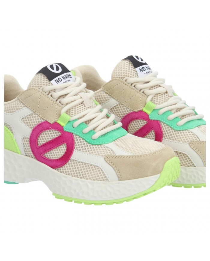 Sneaker Donna No Name Logo Mesh Suede Ivoire Fuxia Multicolor