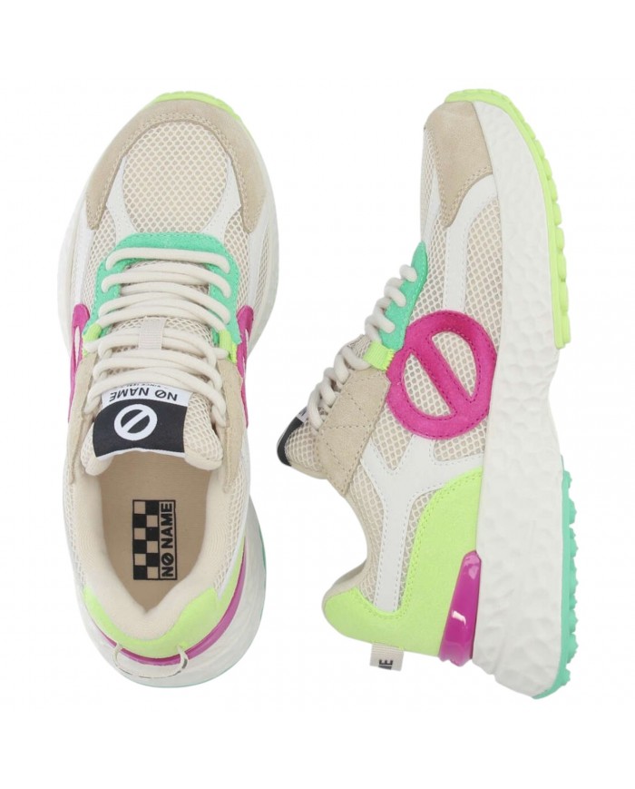 Sneaker Donna No Name Logo Mesh Suede Ivoire Fuxia Multicolor