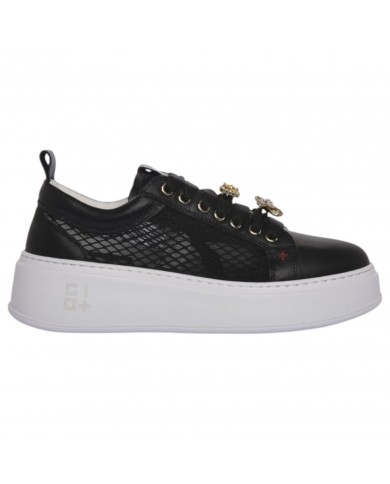 Sneaker Donna Gio+ Pia Charms Traforata Rafia Leather Black