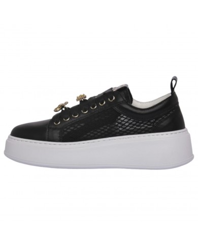 Sneaker Donna Gio+ Pia Charms Traforata Rafia Leather Black