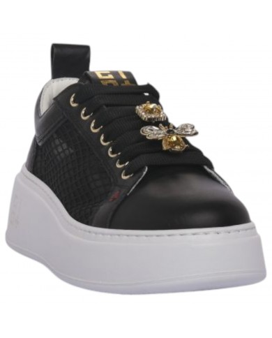 Sneaker Donna Gio+ Pia Charms Traforata Rafia Leather Black