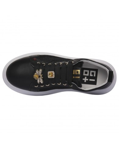 Sneaker Donna Gio+ Pia Charms Traforata Rafia Leather Black