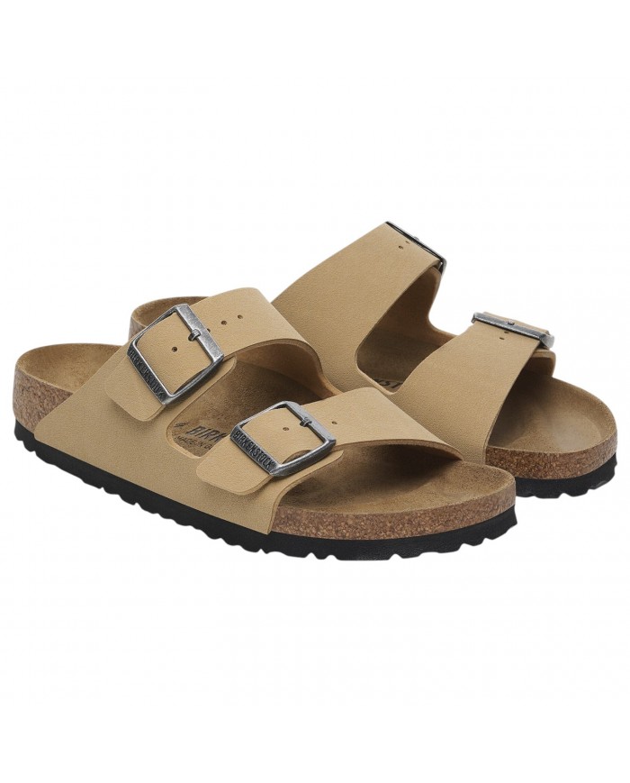 Sandalo Donna Birkenstock Unisex Uomo Arizona Birko-Flor Nubuck Birkibuc Latte Cream