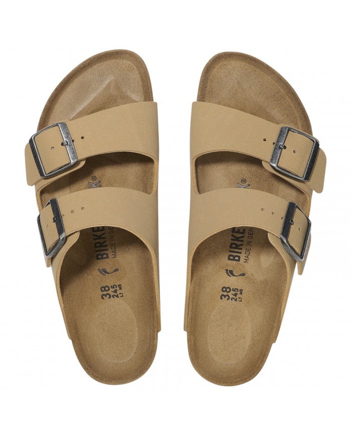 Sandalo Donna Birkenstock Unisex Uomo Arizona Birko-Flor Nubuck Birkibuc Latte Cream