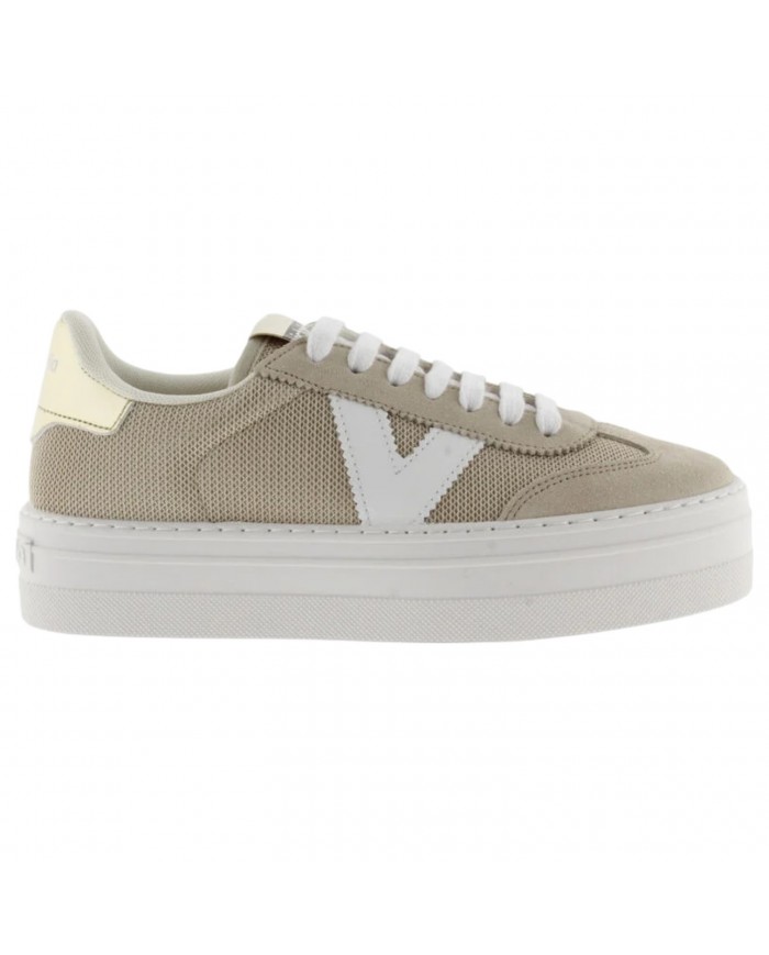Sneakers Donna Victoria Platform V Logo Mesh Suede Platino
