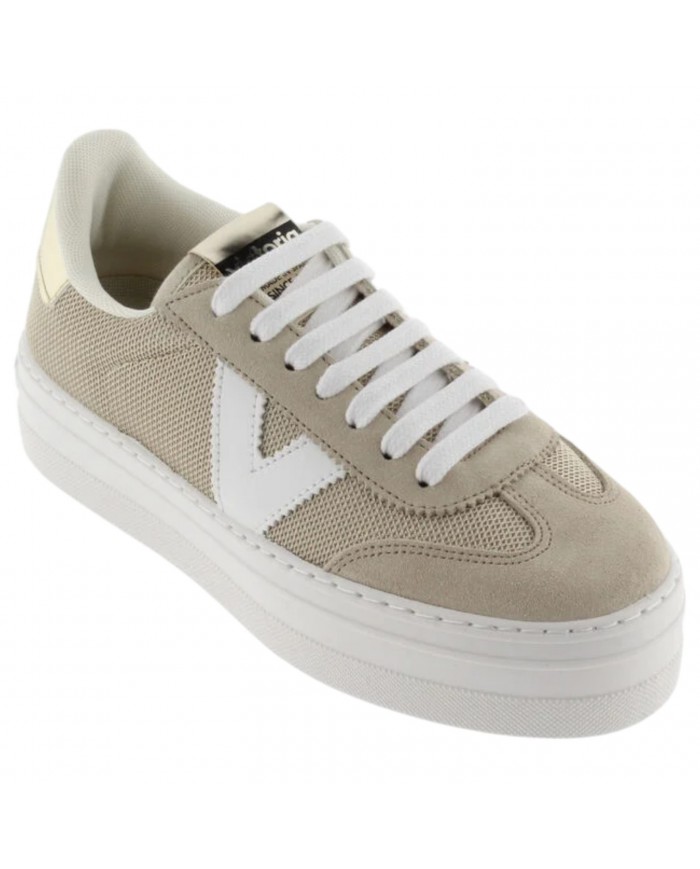 Sneakers Donna Victoria Platform V Logo Mesh Suede Platino