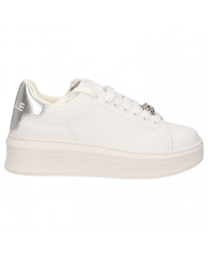 Sneakers Donna Gaelle Platform Patch Logo Leather White Silver