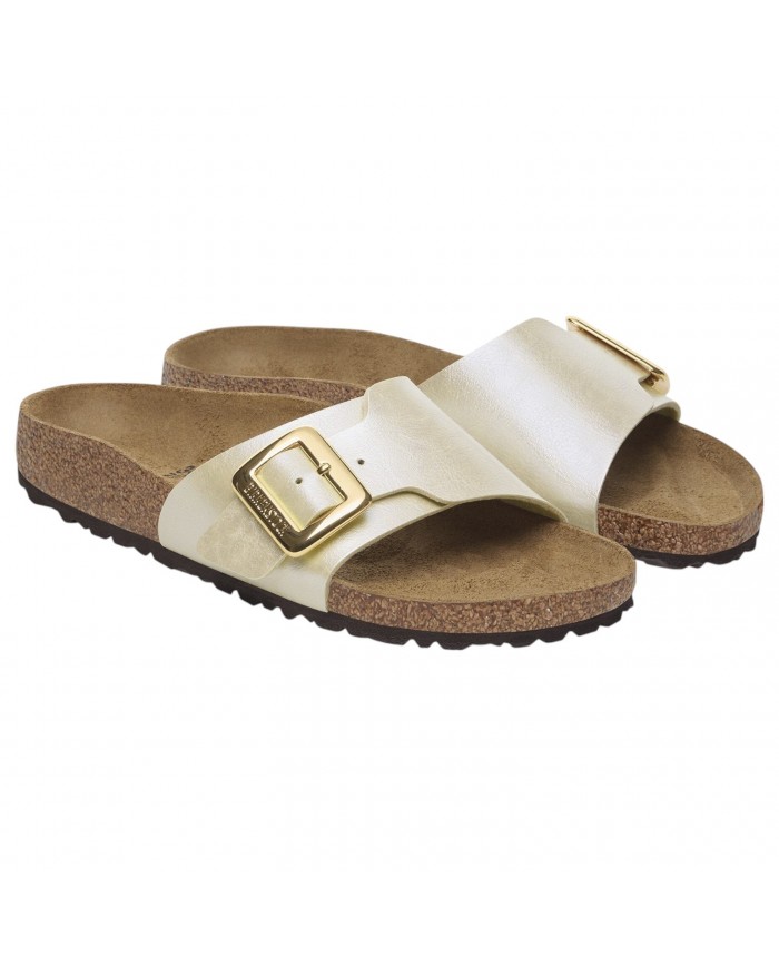 Sandalo Donna Birkenstock Catalina Cushion Buckle Birko Flor Graceful Pearl White