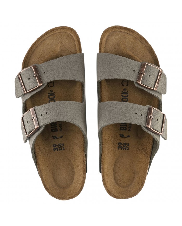 Sandalo Donna Birkenstock Unisex Uomo Arizona Birko-Flor BS Nubuck - Stone
