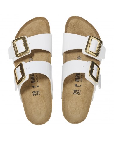 Sandalo Donna Birkenstock Sydney Cushion Buckle Birko-Flor vernice Patent White