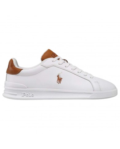 Sneake Uomo Ralph Lauren Heritage Court II Leather White Tan