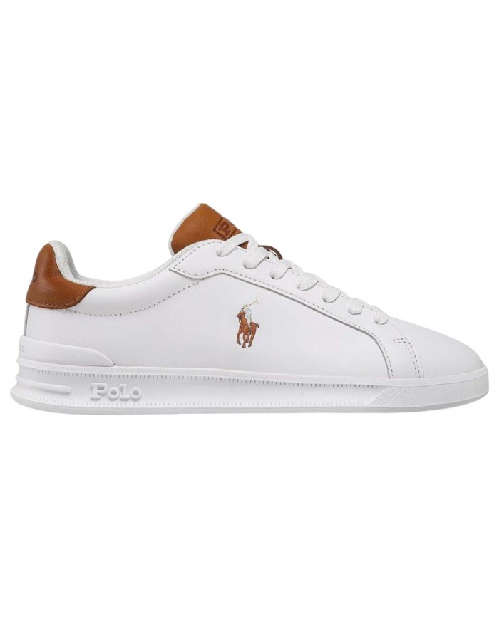 Sneake Uomo Ralph Lauren Heritage Court II Leather White Tan