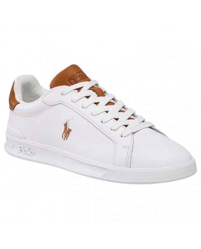 Sneake Uomo Ralph Lauren Heritage Court II Leather White Tan