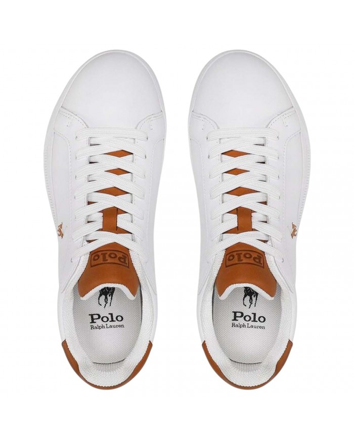 Sneake Uomo Ralph Lauren Heritage Court II Leather White Tan