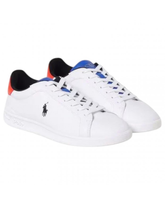 Sneake Uomo Ralph Lauren Heritage Court II Leather White Blue Red