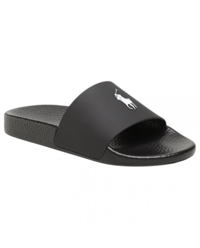 Ciabatta Uomo Ralph Lauren Pony Logo Polo Slide in Eva Black